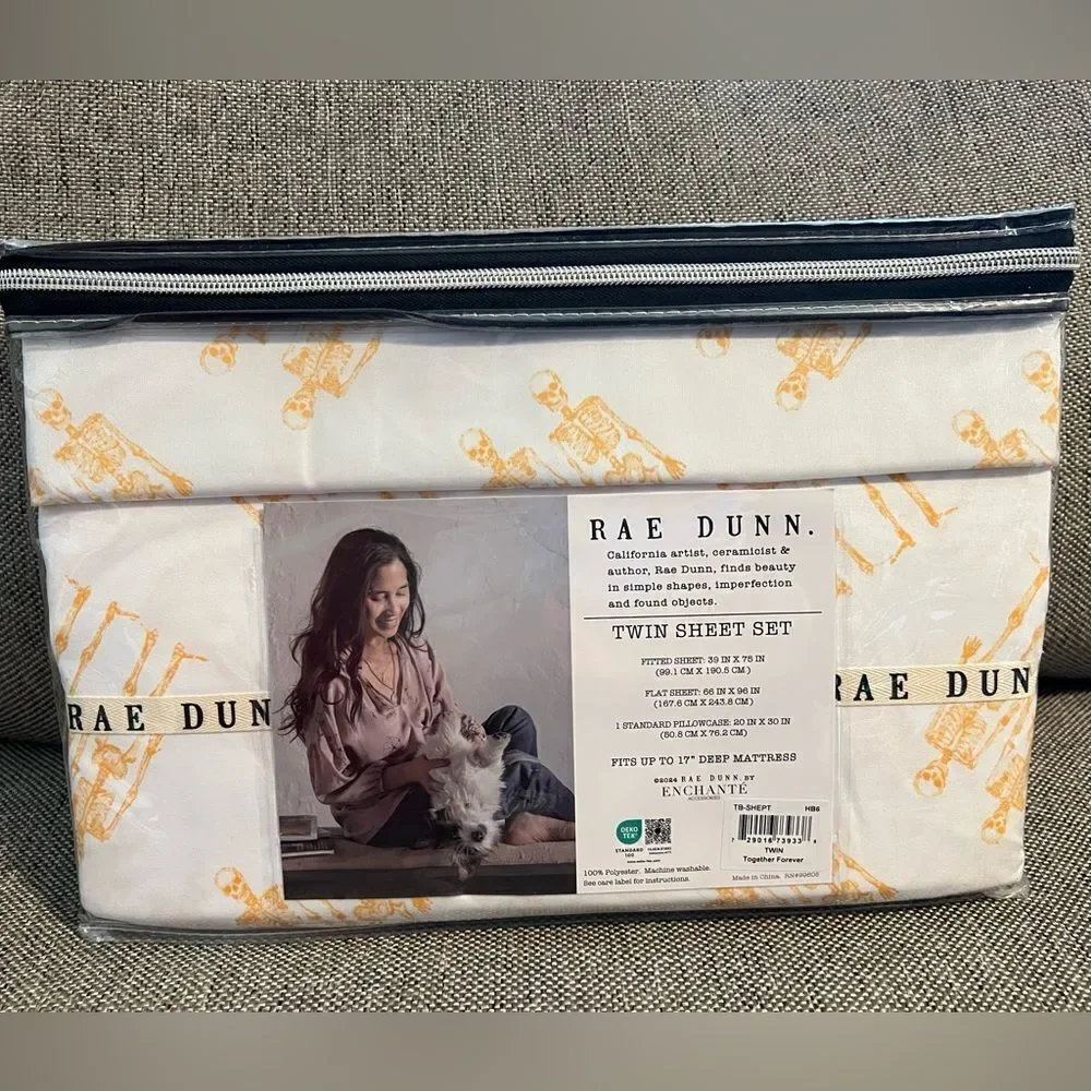 Rae Dunn Skeleton Halloween Twin Sheet Set